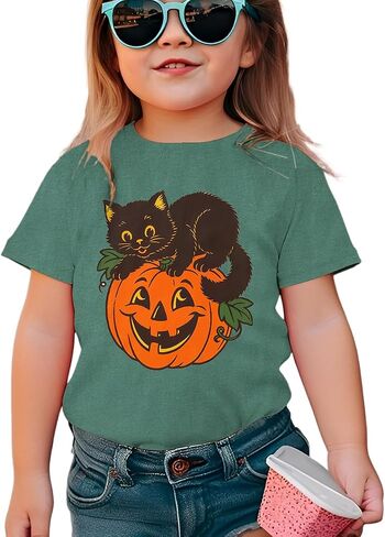 Toddler Black Cat on Pumpkin Shirt Baby Boy Girl Halloween Cat Tees Vintage Pumpkin Face Tops Kids in Saudi Arabia