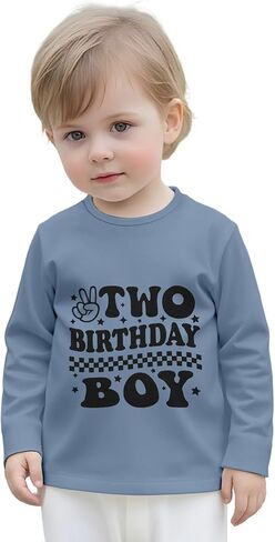 2nd Birthday Shirt Toddler Boy Two Year Old Birthday Outfit Long Sleeve Cotton T Shirt Clothes in Saudi Arabia