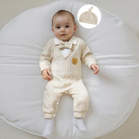 Newborn Infant Baby Boy Outfits Suit Bowtie Bear Embroidery Dress Romper Jumpsuit Gentleman Wedding Clothes Formal in Saudi Arabia