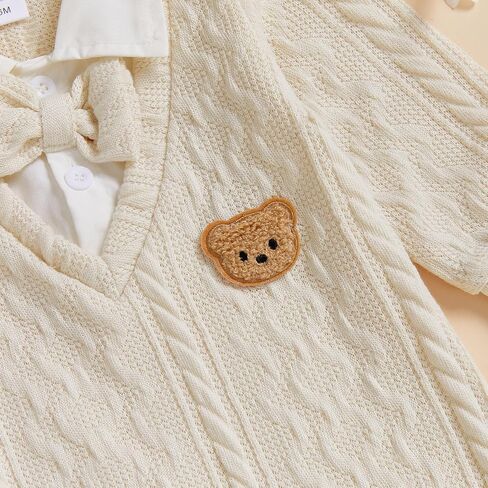 Newborn Infant Baby Boy Outfits Suit Bowtie Bear Embroidery Dress Romper Jumpsuit Gentleman Wedding Clothes Formal in Saudi Arabia