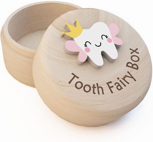 Tooth Fairy Tooth Holder, Tooth Fairy Gifts Box for Girls Boys, First Milk Teeth Loss Boxes, Cute Carved Wooden Box with 3D Teeth, Souvenir Dropped Tooth Keepsake Storage Encourage Present in Saudi Arabia