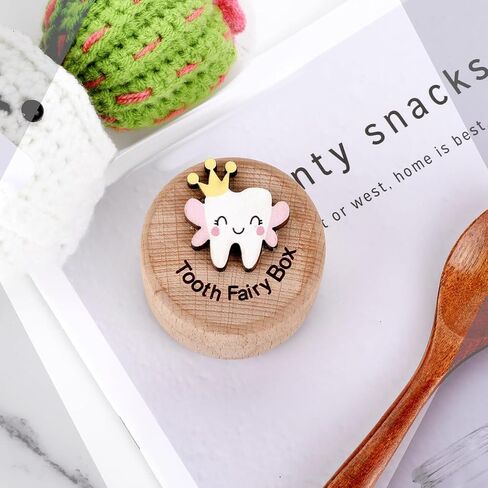 Tooth Fairy Tooth Holder, Tooth Fairy Gifts Box for Girls Boys, First Milk Teeth Loss Boxes, Cute Carved Wooden Box with 3D Teeth, Souvenir Dropped Tooth Keepsake Storage Encourage Present in Saudi Arabia