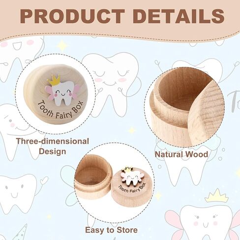 Tooth Fairy Tooth Holder, Tooth Fairy Gifts Box for Girls Boys, First Milk Teeth Loss Boxes, Cute Carved Wooden Box with 3D Teeth, Souvenir Dropped Tooth Keepsake Storage Encourage Present in Saudi Arabia