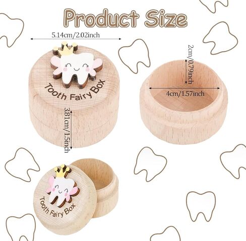 Tooth Fairy Tooth Holder, Tooth Fairy Gifts Box for Girls Boys, First Milk Teeth Loss Boxes, Cute Carved Wooden Box with 3D Teeth, Souvenir Dropped Tooth Keepsake Storage Encourage Present in Saudi Arabia