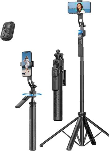 Auto-Face Tracking 4-Leg Stand, Selfie Stick with Detachable Phone Stand, Smooth Motion Shots, 360°Rotation & 63’’ Extendable, Remote Control & Universal 1/4" Screw for TikTok Vlog Video Recording in Saudi Arabia