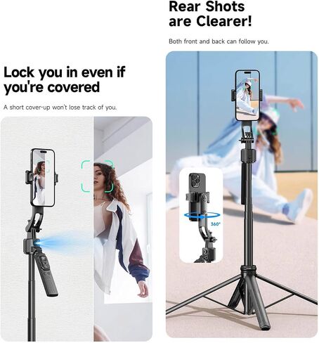 Auto-Face Tracking 4-Leg Stand, Selfie Stick with Detachable Phone Stand, Smooth Motion Shots, 360°Rotation & 63’’ Extendable, Remote Control & Universal 1/4" Screw for TikTok Vlog Video Recording in Saudi Arabia