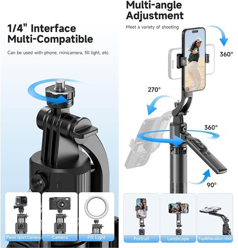 Auto-Face Tracking 4-Leg Stand, Selfie Stick with Detachable Phone Stand, Smooth Motion Shots, 360°Rotation & 63’’ Extendable, Remote Control & Universal 1/4" Screw for TikTok Vlog Video Recording in Saudi Arabia