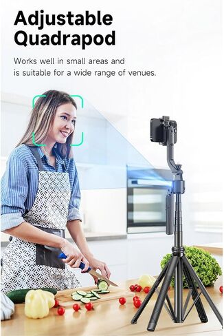 Auto-Face Tracking 4-Leg Stand, Selfie Stick with Detachable Phone Stand, Smooth Motion Shots, 360°Rotation & 63’’ Extendable, Remote Control & Universal 1/4" Screw for TikTok Vlog Video Recording in Saudi Arabia