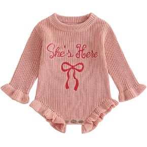 ملابس الفتيات حديثي الولادة، ملابس أطفال مطرزة بكشكشة، شتوية بأكمام طويلة، ملابس إعلان الولادة in Kuwait