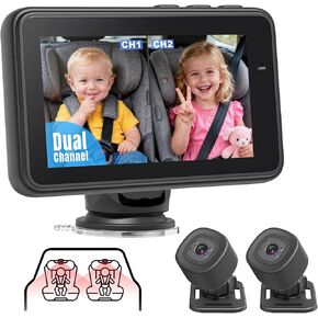 Baby Car Camera for 2 Kids - 4.3" Dual Channel Car Baby Monitor with Split Screen,Night Vision, Wide View, Easy Install Rear Facing Backseat Camera for Baby in Saudi Arabia