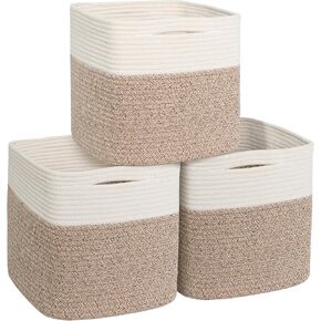 13x13x13 inch Cube Storage Bin, 3-Pack Woven Cotton Rope Baskets for Organizing, 13 inch Square Storage Cubes for Shelves, Cute Kids Toy Bin Box, Baby Nursery Decorative Closet Organizer in Kuwait