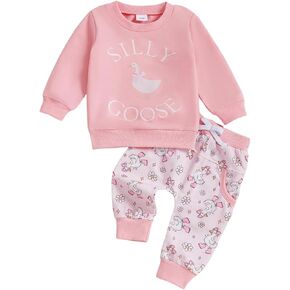 Toddler Baby Girl Boy Fall Winter Clothes Silly Goose Print Long Sleeve Pullover Sweatpants Infant Farm Country Outfit in Kuwait