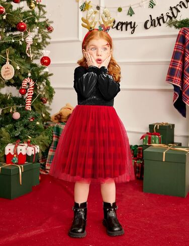 Arshiner Toddler Velvet Tutu Dress Tulle Puff Long Sleeve Square Neck Smocked Fall Winter Formal Party Birthday Dresses in Saudi Arabia