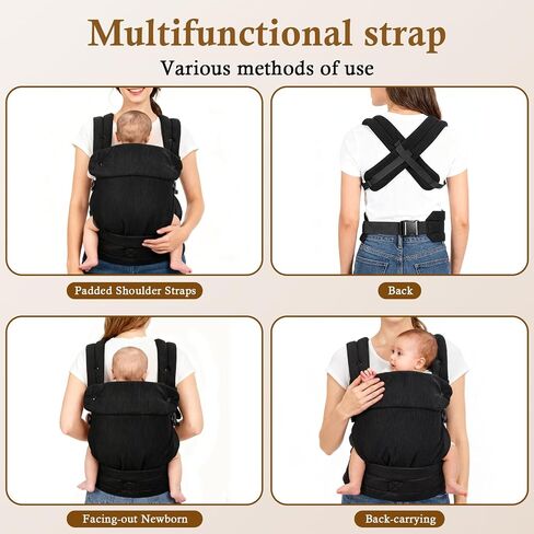 Baby Carrier Newborn to Toddler, Multifunctional Adjustable Ergonomic Backpack with Lumbar Support, All-Season Use for Moms & Dads, Front & Back Carry for 7-35 lbs(Black) in Saudi Arabia