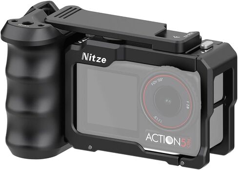مجموعة قفص Nitze Street Snap Cage لـ DJI Osmo Action 5 Pro/Action 4 / Action 3، مجموعة قبضة Xplorer من الألومنيوم مع مقبض جانبي مريح، وحزام معصم وزر مصراع الحذاء البارد - T-D04B in Saudi Arabia