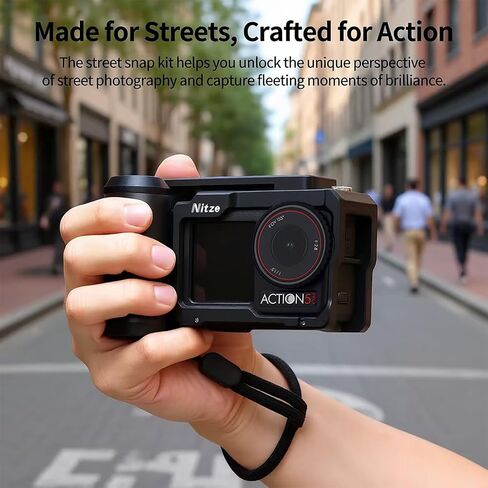مجموعة قفص Nitze Street Snap Cage لـ DJI Osmo Action 5 Pro/Action 4 / Action 3، مجموعة قبضة Xplorer من الألومنيوم مع مقبض جانبي مريح، وحزام معصم وزر مصراع الحذاء البارد - T-D04B in Saudi Arabia