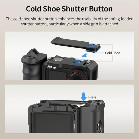 مجموعة قفص Nitze Street Snap Cage لـ DJI Osmo Action 5 Pro/Action 4 / Action 3، مجموعة قبضة Xplorer من الألومنيوم مع مقبض جانبي مريح، وحزام معصم وزر مصراع الحذاء البارد - T-D04B in Saudi Arabia