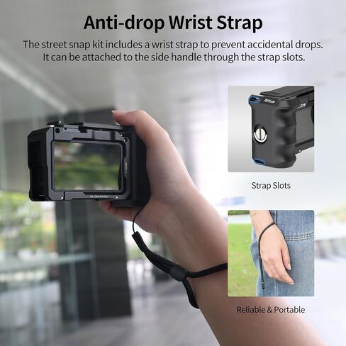 مجموعة قفص Nitze Street Snap Cage لـ DJI Osmo Action 5 Pro/Action 4 / Action 3، مجموعة قبضة Xplorer من الألومنيوم مع مقبض جانبي مريح، وحزام معصم وزر مصراع الحذاء البارد - T-D04B in Saudi Arabia