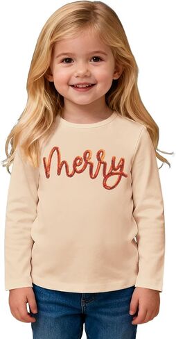 Toddler Baby Girls Christmas Shirts Embroidery Glitter Merry Tees Long Sleeve T-Shirt Xmas Tops Holidays Clothes in Saudi Arabia