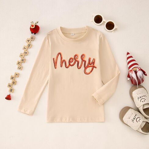 Toddler Baby Girls Christmas Shirts Embroidery Glitter Merry Tees Long Sleeve T-Shirt Xmas Tops Holidays Clothes in Saudi Arabia