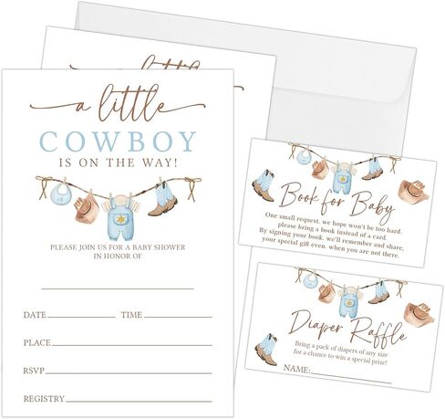 SIXEIGHT Cowboy Baby Shower Invitations, Western Baby Shower Party Invitations for Boy Girl, 25 Pack Double-sided Invites with Envelopes, Western Cowboy Gender Reveal Party Supplies Decorations-A12 in Saudi Arabia