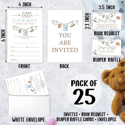 SIXEIGHT Cowboy Baby Shower Invitations, Western Baby Shower Party Invitations for Boy Girl, 25 Pack Double-sided Invites with Envelopes, Western Cowboy Gender Reveal Party Supplies Decorations-A12 in Saudi Arabia