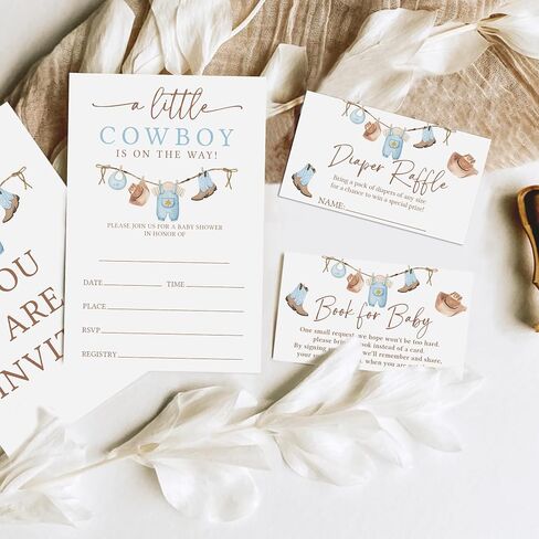SIXEIGHT Cowboy Baby Shower Invitations, Western Baby Shower Party Invitations for Boy Girl, 25 Pack Double-sided Invites with Envelopes, Western Cowboy Gender Reveal Party Supplies Decorations-A12 in Saudi Arabia