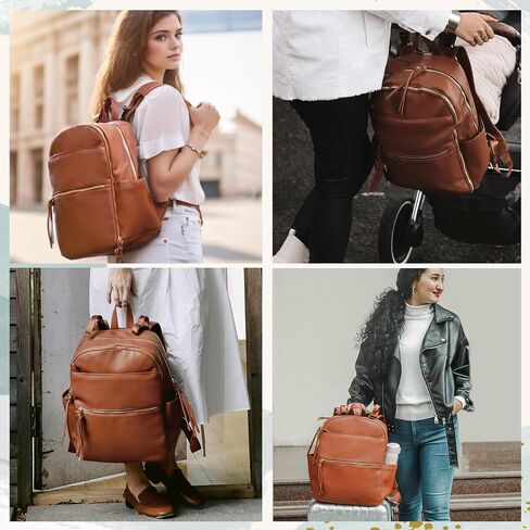 MOMINSIDE Diaper Bag Backpack with 6 Insulated Pockets, Leather Diaper Bag, Large Baby Bag for Mom, Baby Registry, 18 Pockets, Changing Pad, Stroller Straps (Brown) in Saudi Arabia