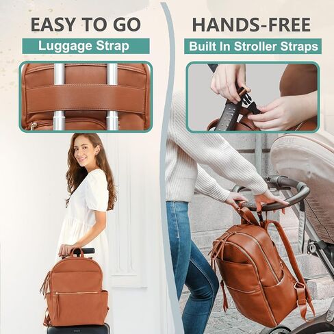 MOMINSIDE Diaper Bag Backpack with 6 Insulated Pockets, Leather Diaper Bag, Large Baby Bag for Mom, Baby Registry, 18 Pockets, Changing Pad, Stroller Straps (Brown) in Saudi Arabia
