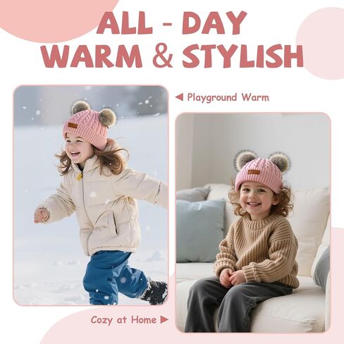 Century Star Toddler Beanie Baby Girls Winter Hat - 6-36 Months Warm Knit Pom Pom Hats for Gils Boys in Saudi Arabia