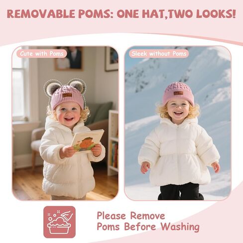 Century Star Toddler Beanie Baby Girls Winter Hat - 6-36 Months Warm Knit Pom Pom Hats for Gils Boys in Saudi Arabia