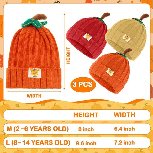 3 Pcs Pumpkin Hat for Toddler Baby Infant Kids Halloween Knitted Beanie Winter Thick Orange Hat for Boys Girls in Saudi Arabia