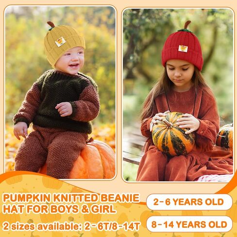 3 Pcs Pumpkin Hat for Toddler Baby Infant Kids Halloween Knitted Beanie Winter Thick Orange Hat for Boys Girls in Saudi Arabia