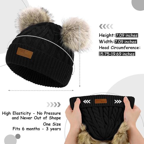 Century Star Toddler Beanie Baby Girls Winter Hat - 6-36 Months Warm Knit Pom Pom Hats for Gils Boys in Saudi Arabia