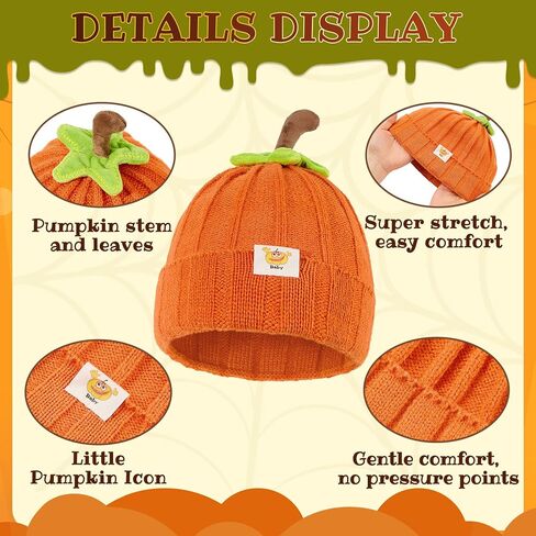 Zando Baby Beanie Pumpkin Knit Hat Winter Thick Soft Warm Suitable for Halloween-Dress Up as a Pumpkin in Saudi Arabia