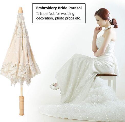 TOPINCN Lace Floral Flower Umbrella, 53cm Silk Cloth Material Photography Lace Parasol Handmade Umbrellas(L-Beige) in Saudi Arabia