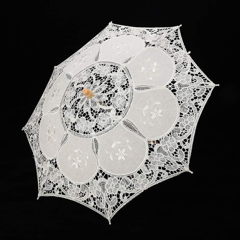 TOPINCN Lace Floral Flower Umbrella, 53cm Silk Cloth Material Photography Lace Parasol Handmade Umbrellas(L-Beige) in Saudi Arabia