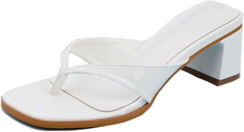Women'S Leather Mid Chunky Heel Flip-Flops Slip On Fashion Comfort Square Open Toe Block Heel Thong Sandals Casual Summer Wedding Party Toe Clip Heel Dress Slides in Kuwait