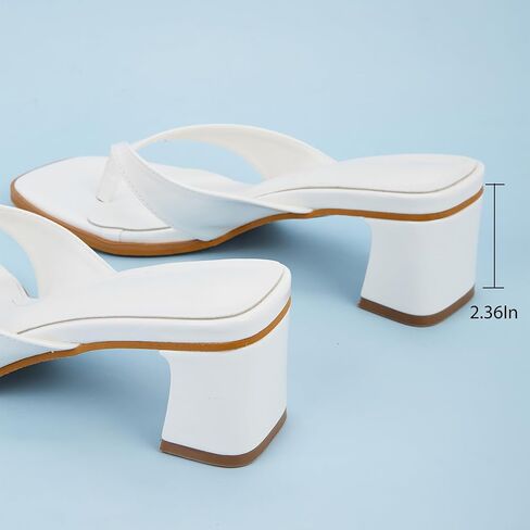 Women'S Leather Mid Chunky Heel Flip-Flops Slip On Fashion Comfort Square Open Toe Block Heel Thong Sandals Casual Summer Wedding Party Toe Clip Heel Dress Slides in Kuwait