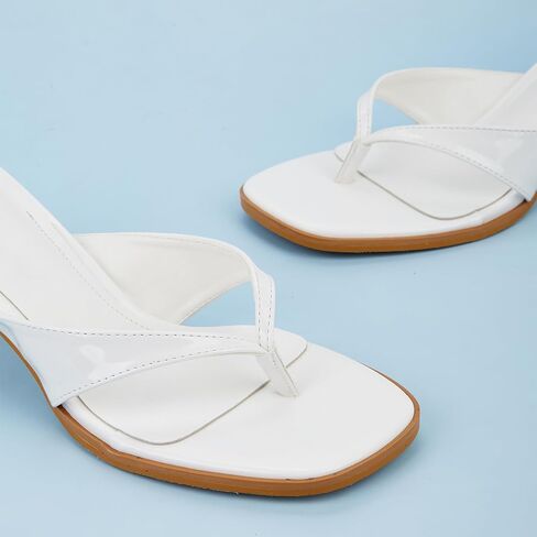 Women'S Leather Mid Chunky Heel Flip-Flops Slip On Fashion Comfort Square Open Toe Block Heel Thong Sandals Casual Summer Wedding Party Toe Clip Heel Dress Slides in Kuwait