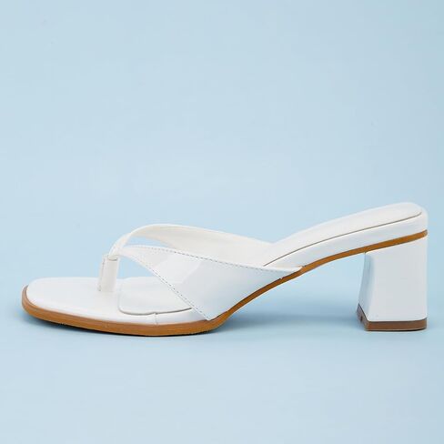 Women'S Leather Mid Chunky Heel Flip-Flops Slip On Fashion Comfort Square Open Toe Block Heel Thong Sandals Casual Summer Wedding Party Toe Clip Heel Dress Slides in Kuwait