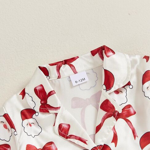 FULA-bao Baby Girls Boys Silk Christmas Pajamas Set Santa Claus Bows Satin Pj Sets Long Sleeve Button Up Shirts and Pants in Saudi Arabia