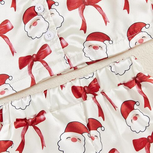 FULA-bao Baby Girls Boys Silk Christmas Pajamas Set Santa Claus Bows Satin Pj Sets Long Sleeve Button Up Shirts and Pants in Saudi Arabia