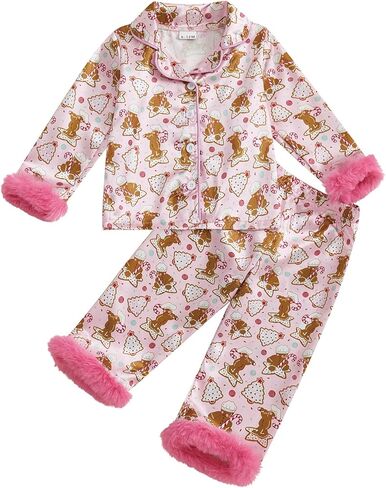 FULA-bao Baby Girls Boys Silk Christmas Pajamas Set Santa Claus Bows Satin Pj Sets Long Sleeve Button Up Shirts and Pants in Saudi Arabia