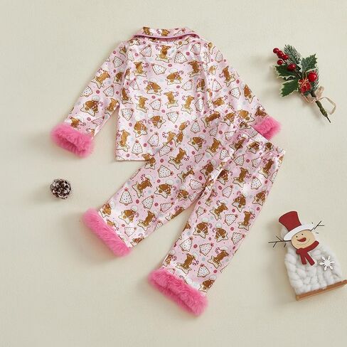 FULA-bao Baby Girls Boys Silk Christmas Pajamas Set Santa Claus Bows Satin Pj Sets Long Sleeve Button Up Shirts and Pants in Saudi Arabia
