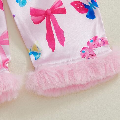fyclemt Toddler Girl Silk Pajamas Set Floral Pumpkin Fuzzy Trim Long Sleeve Button Shirt Pants Halloween Pjs Lounge Sleepwear in Kuwait
