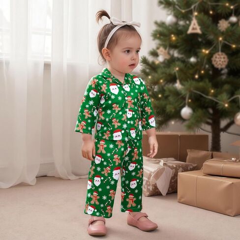 Christmas Toddler Baby Girl Boy Silk Satin Pajamas Set Button Down Pjs Kids Long Sleeve Shirt Pants Pjs Sleepwear in Saudi Arabia