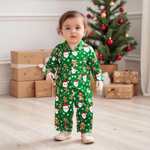 Christmas Toddler Baby Girl Boy Silk Satin Pajamas Set Button Down Pjs Kids Long Sleeve Shirt Pants Pjs Sleepwear in Saudi Arabia