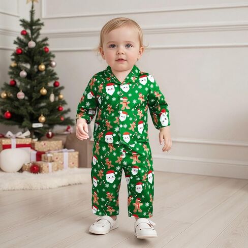Christmas Toddler Baby Girl Boy Silk Satin Pajamas Set Button Down Pjs Kids Long Sleeve Shirt Pants Pjs Sleepwear in Saudi Arabia