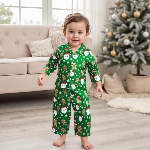 Christmas Toddler Baby Girl Boy Silk Satin Pajamas Set Button Down Pjs Kids Long Sleeve Shirt Pants Pjs Sleepwear in Saudi Arabia